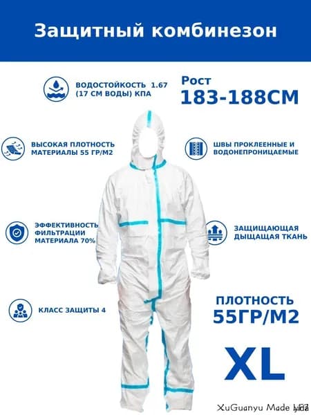 Одноразовый комбинезон защитный,костюм химзащитный для маляра,для пинбола, 55 гр, спецодежда