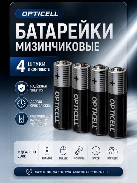 Батарейки ААA мизинчиковые LR03, щелочные - 4 шт.