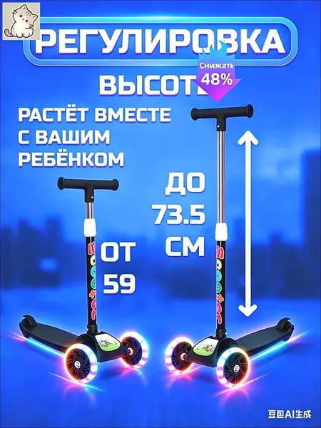 Самокат трехколесный, черный