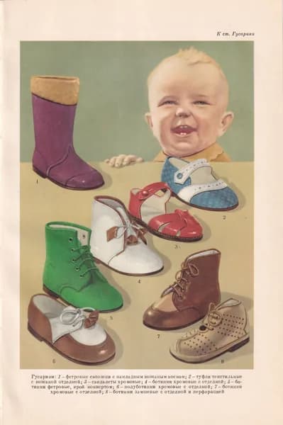 Иллюстрация СССР "Детская обувь" 1957