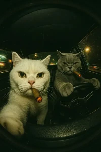 Табличка Коты Мем "Коты В Машине С Сигарами", ретро стиль, металл, декор для любителя кошек с эстетикой абсурда, 20х30 см.