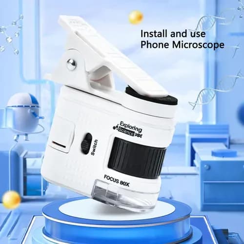 Микроскоп карманный 80x с клипсой и подсветкой.
