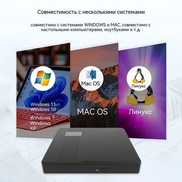 Внешний DVD-привод USB 3.0/USB-C для записи CD/DVD, тихая работа