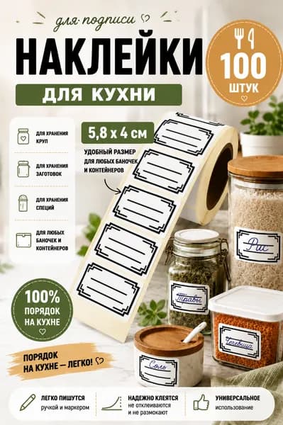 Наклейки на банки для специй и круп 100 шт Этикетки для продуктов и заморозки