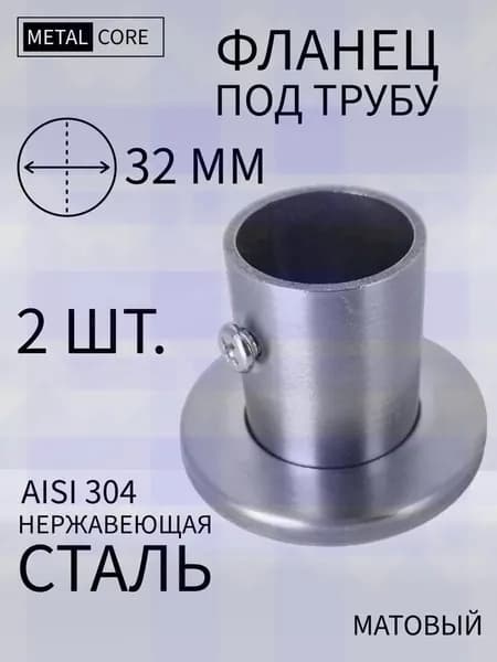 Фланец под трубу из нержавеющей стали 32 мм с декоративной крышкой 2 шт. матовый (сатинированный))
