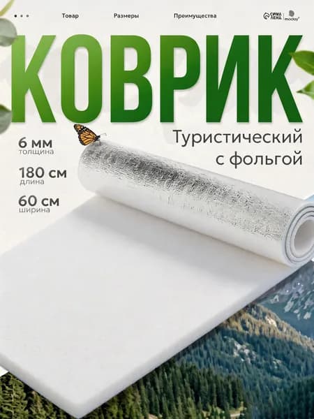Коврик туристический с фольгой, 180x60x0.3 см