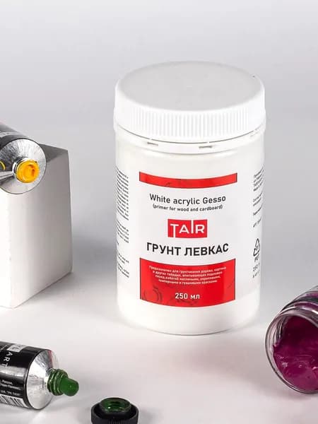 Грунт акриловый "Левкас" для дерева и картона, "Таир", 250 мл, белый
