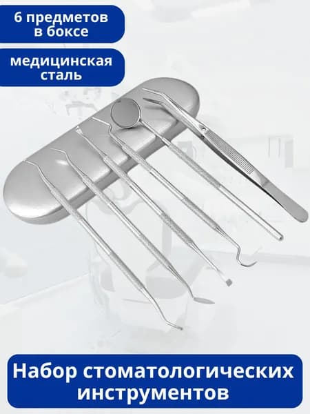 Набор стоматологических инструментов 6 предметов в овальном боксе