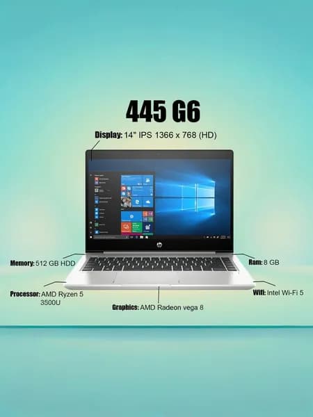 HP HP ProBook 445 G6, Как новый Ноутбук 14", AMD Ryzen 5 3500U, RAM 8 ГБ, HDD, SSD 256 ГБ, AMD Radeon, Windows Pro, серебристый, Русская раскладка