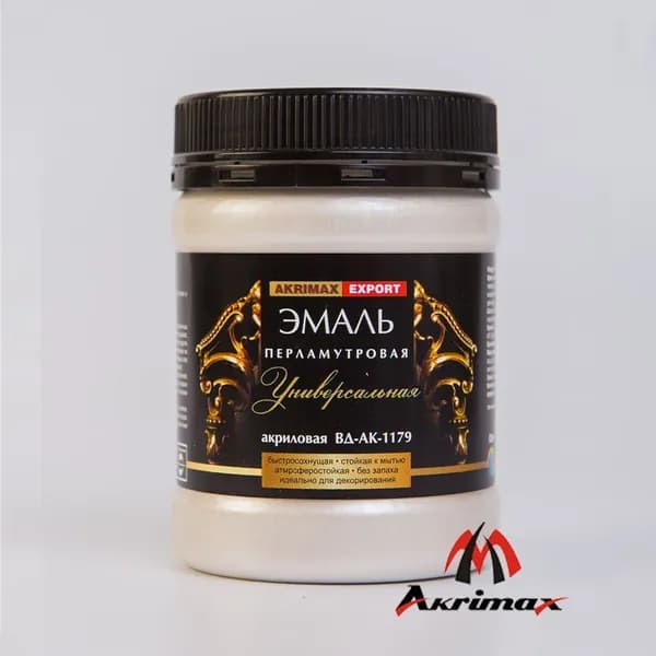 Краска, Эмаль перламутровая декоративная без запаха 0,23 кг AKRIMAX, эмаль для наружных и внутренних работ, водостойкая краска по металлу, Акриловая, быстросохнущая, серебристый