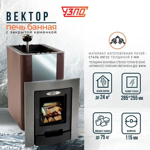 Дровяная банная печь Вектор черный