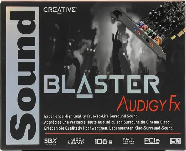 Звуковая карта Creative 5.1 SB1570 1570 Creative Audigy Sound Blaster Fx 5.1 Box Retail внутренняя, разъём PCI-E x1, для современных компьютеров, ОГРОМНАЯ разница со встроенной!