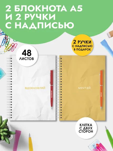 Подарочный набор блокнотов в клетку А5 48 листов на пружине, в подарок на Выпускной коллеге в офис, в школу мальчику или девочке