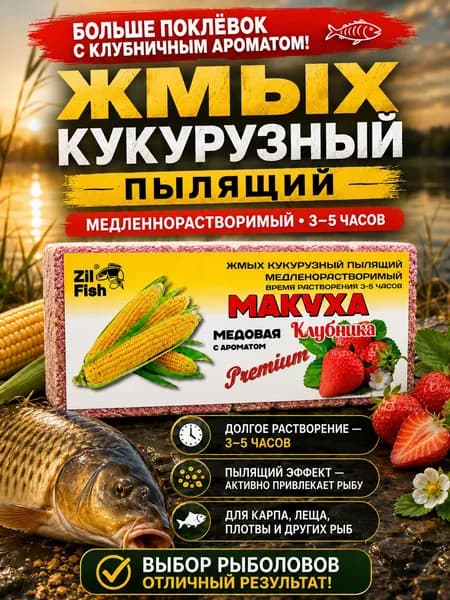 Макуха для рыбалки Zii Fish "Клубника", медленнорастворимая макуха для карпа, леща, карася