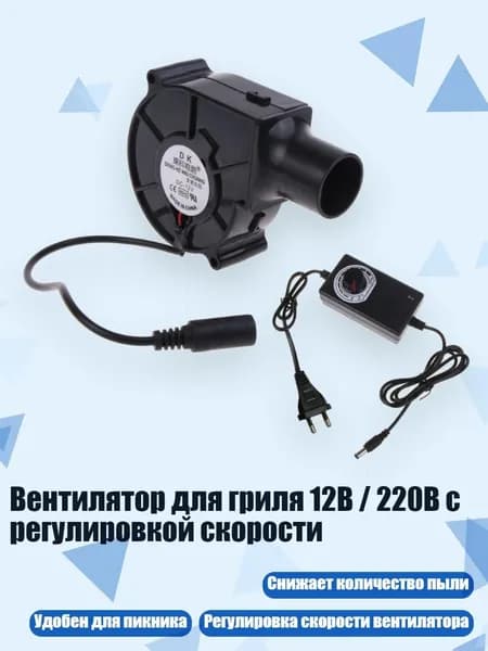 Вентилятор для гриля 12В / 220В с регулировкой скорости, EU
