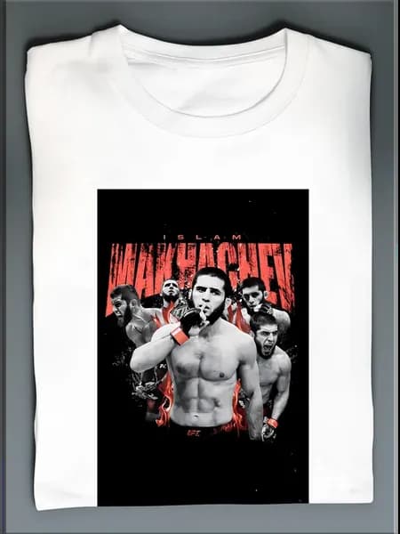 Футболка UFC и боец ислам макгачев мужская Green Gray