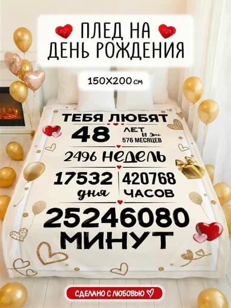 Плед подарок на день рождения 48 лет