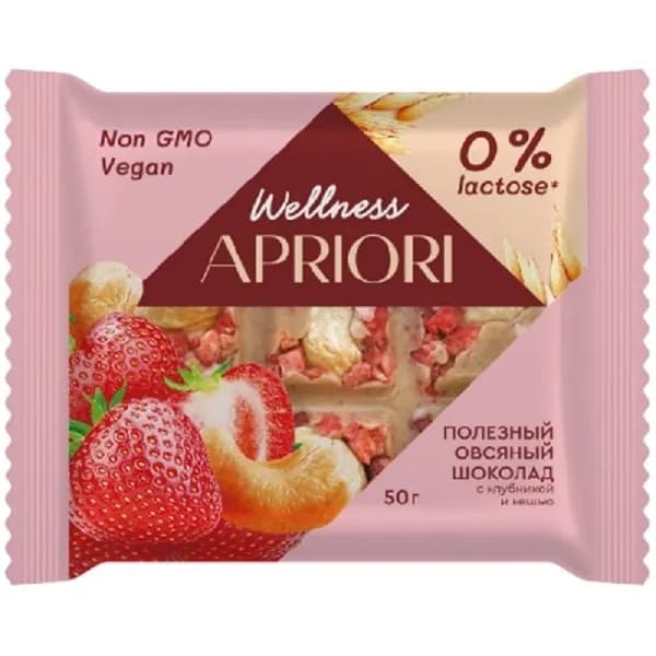 Шоколад APRIORI Wellness плитка овсяная с кешью и клубникой 50г