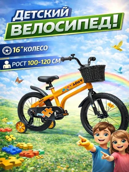 Велосипед детский 703-16" STAR / жёлтый / на рост: 100-120см или от 4 до 6 лет