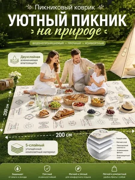 Пляжный коврик для отдыха на море пикника и кемпинга 200х200 см
