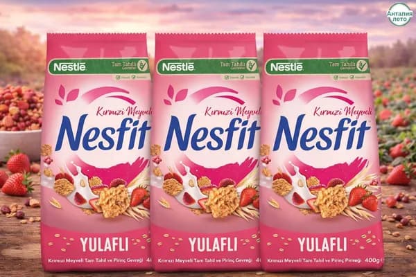 Цельнозерновые и рисовые хлопья Nestl Nesfit с красными фруктами, 3x400 г