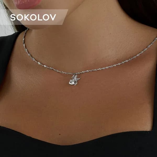Подвеска серебряная 925 пробы на шею женская, кулон с камнем фианитом, серебро SOKOLOV