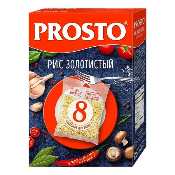 Рис Prosto Золотистый длиннозерный пропаренный шлифованный в варочных пакетиках 62,5 г x 8 шт