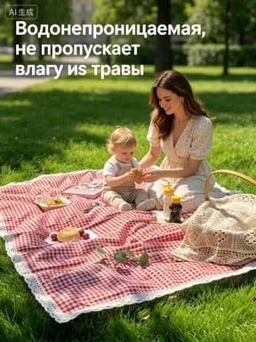 Портативная коврик для кемпинга и пикника с ленточками, красный клетчатый, 40*40 см