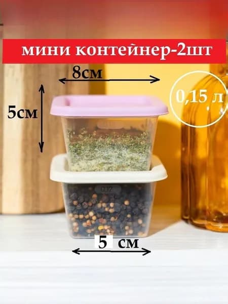 Контейнеры для продуктов набор 2шт крышка квадратная 0,15 л пластиковые МИНИ для продуктов