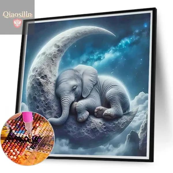 Диамантная картина Слон на луне 30 30 см, 5D, с имитацией бриллиантов
