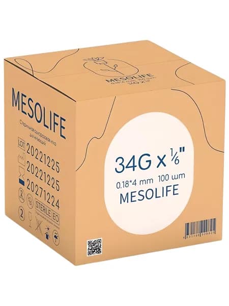 Иглы для мезотерапии 34G 0,18 х 4 мм, 10 шт, Mesolife