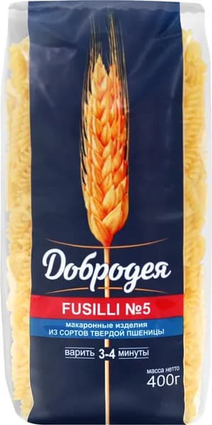 Макароны ДОБРОДЕЯ Fusilli №5 группа А высший сорт, 400г