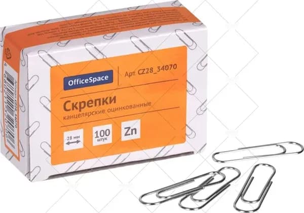 Скрепки , 28 мм, 100 шт, оцинкованные, упаковка