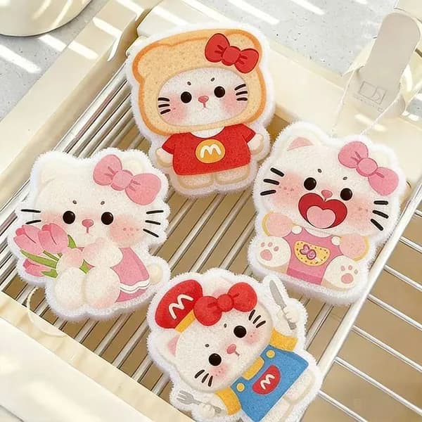 Губка для мытья посуды из целлюлозы с рисунком Hello Kitty (Макдональдс), универсальный размер, экологичная, антибактериальная