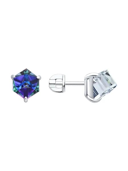 Diamant, Серьги из серебра с кристаллами, 94-122-02383-3, пустая, кристалл swarovski, 925 проба, гвоздики