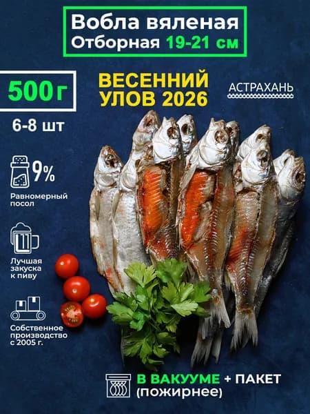 Вобла вяленая крупная с икрой 19-21 см, 500гр, в вакууме, набор рыба сушеная целая 0,5кг закуска к пиву, деликатесы Дары Каспия
