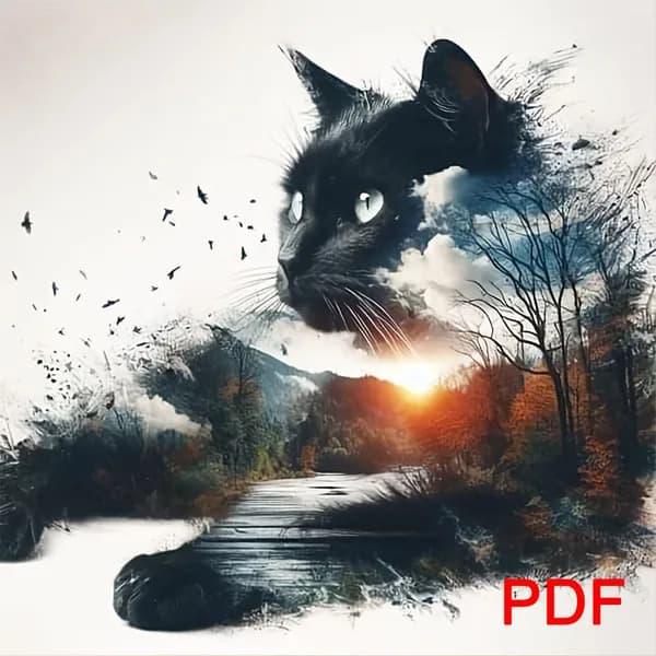 Электронная схема для вышивки крестом: силуэт кошки, PDF, 40 40 см, 11CT