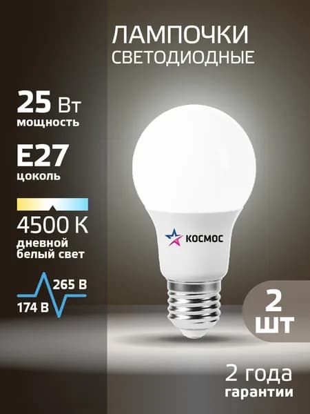 Лампочка светодиодная Е27 25 ВТ дневной свет 2 шт