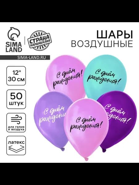 Латексные воздушные шары 12" "С днём рождения"