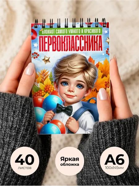 Блокнот А6, 40 листов в клетку для первоклассника. Блокнот для мальчика