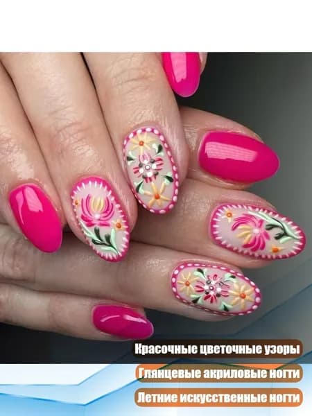 24 шт. Короткие овальные накладные ногти с цветами