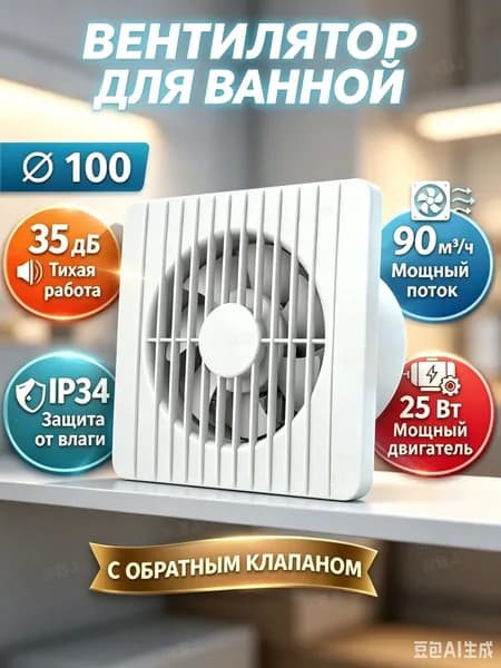 Вентилятор вытяжной 100 мм вытяжка для ванной, обратный клапан