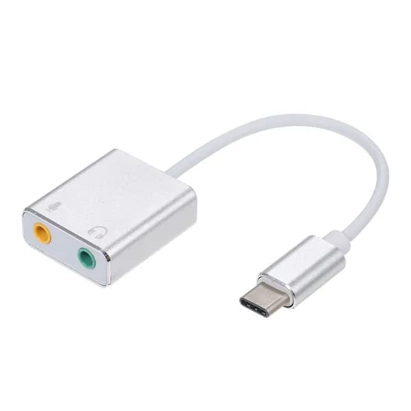 USB C звуковая карта 7.1 каналов адаптер для наушников 3.5мм микрофона Macbook Pro (серебристый)