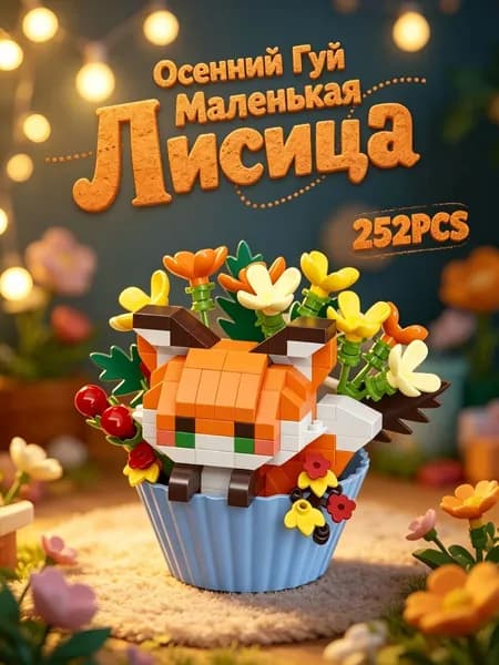 Микро конструктор Животные в чашке с десертом , набор мини-блоков