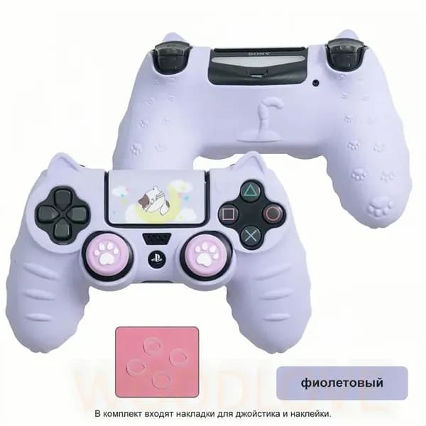 Чехол для контроллера PS4 / Мягкий силиконовый чехол Mark Life с милыми котоушками / анти скольжение и потоотделение