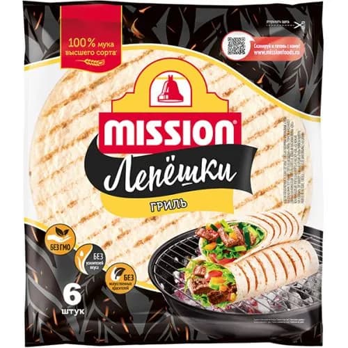 Лепешки пшеничные Mission Гриль, 20 см, 6 шт, 250 г