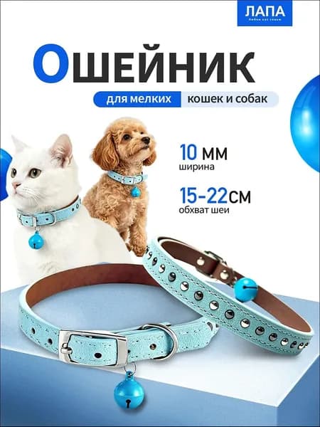 Синий кожаный ошейник для мелких пород собак и кошек, размер 30 см 1 см, подходит для питомцев весом до 5 кг