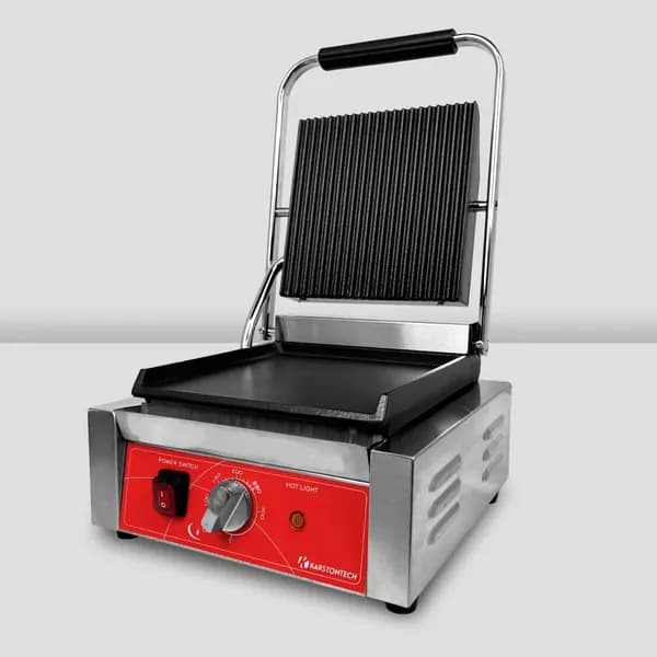 Гриль контактный профессиональный KARSTONTECH KS-CG10C, гладкий низ, рифлёный верх, 1800 Вт.