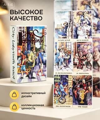 Колода карт Таро Городской лабиринт 80 карт в стиле Райдера-Уэйта (10.36 см), идеальна для гадания, саморазвития и карточных игр, подарок начинающим тарологам, 1 компл.