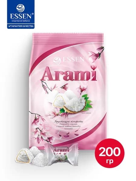 Конфеты вафельные Essen Arami Арами с кокосовой стружкой в белой глазури, 200 г